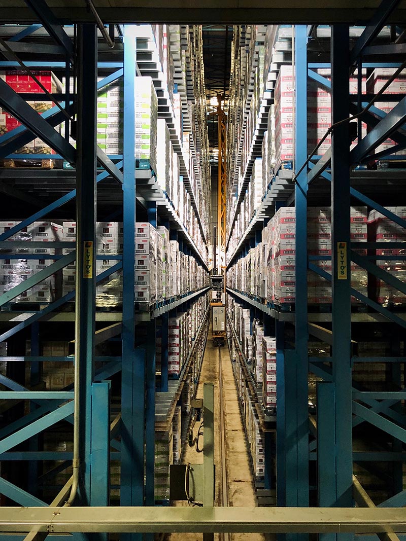 Rows of products in warehouse