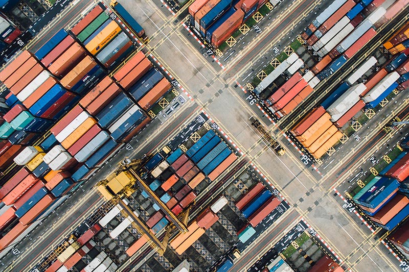 Aerial shot of freight containers