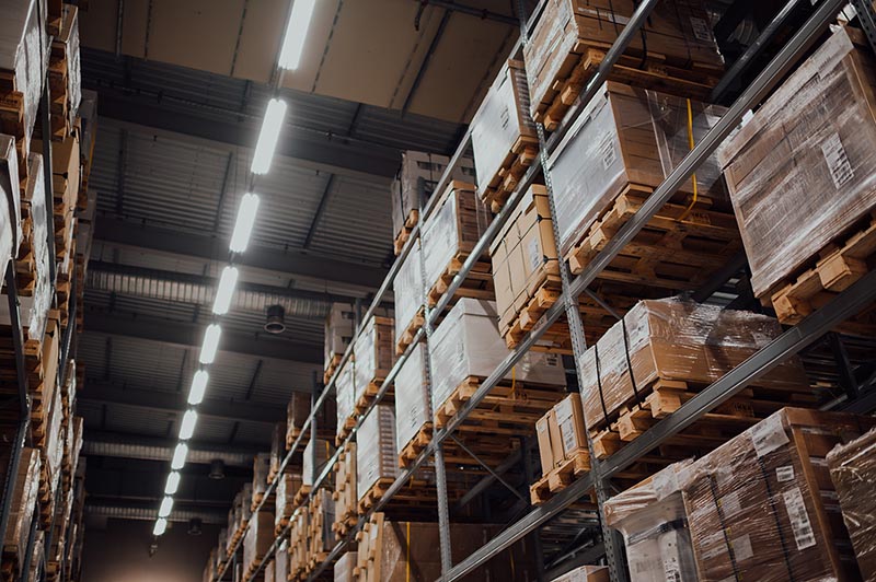 Pallets of goods in warehouse